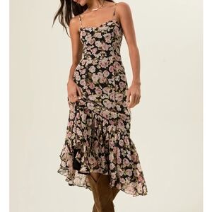 Altar'd State Black Floral Ruffle Dress